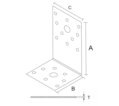 схема на  продукт Планка ъглова разнораменна с фиксиращи отвори, поцинкована (15 бр.) thumb